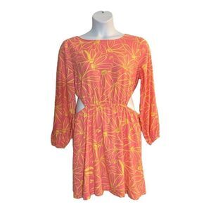 Universal Thread Pink Linen Blend Long Sleeve Cut Out Mini Dress Size L Pockets